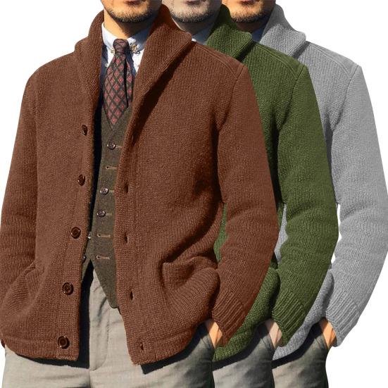 Lapel Long Sleeve Pockets Ribbed Cuffs Thickened Cardigan Sweater Men Autumn Winter