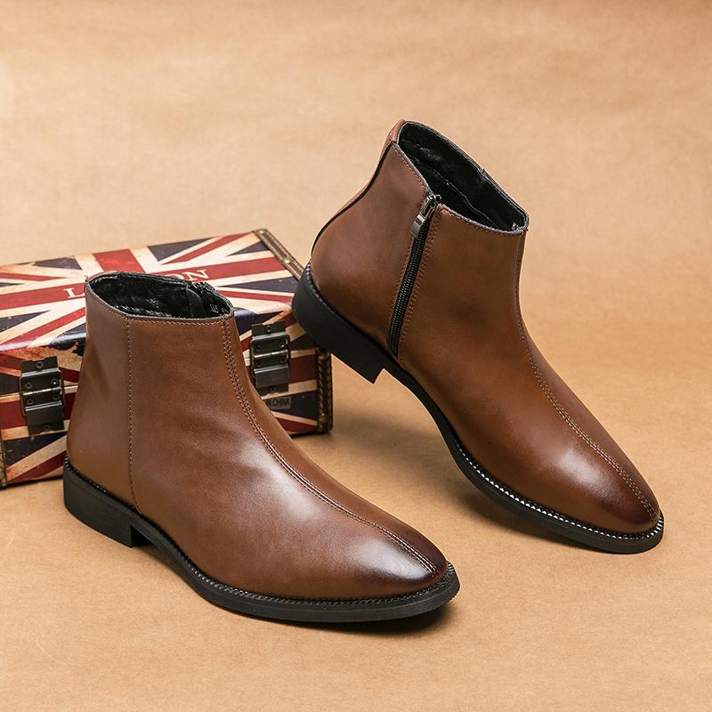 Italian Style Men's Chelsea Boots High-end Business Ankle Boots Pointed Brown Men's High Top Dress Shoes Soft Sole Comfortable