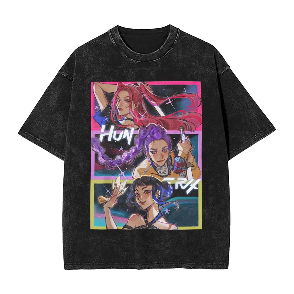 Huntrix Kpop Demon Hunters Mira Rumi  Zoey T Shirt Summer Washed T-Shirts Casual Hippie Tee Shirt for Men Print Top Tees 2025