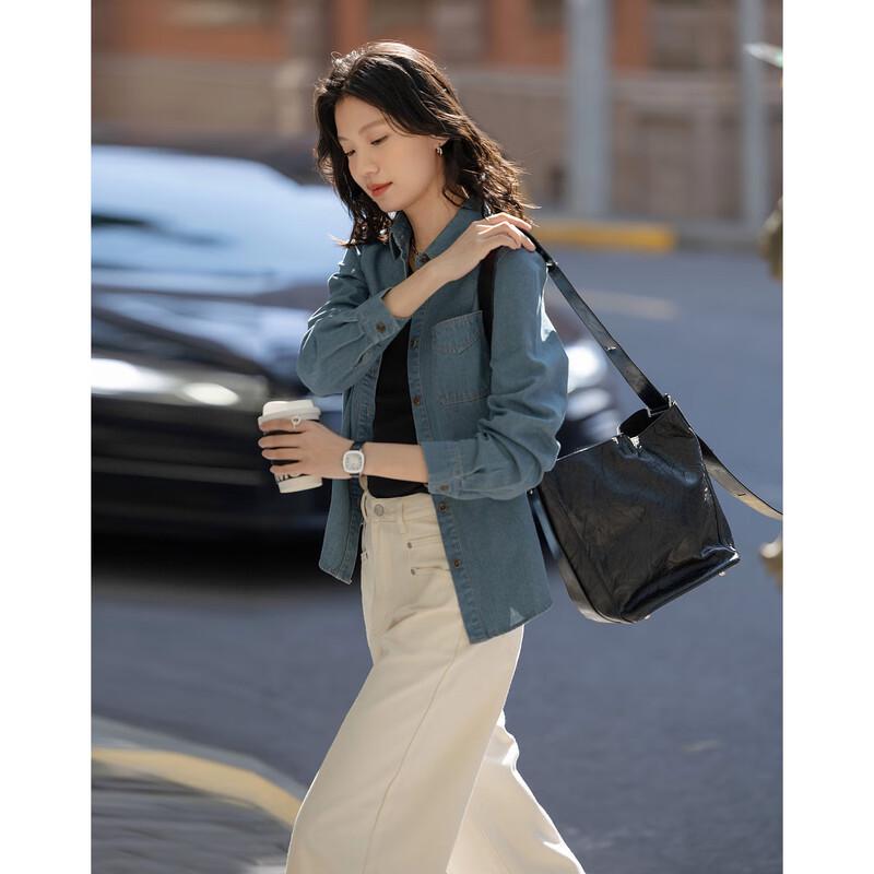 Demana Women s Retro Denim Lapel Shirt S