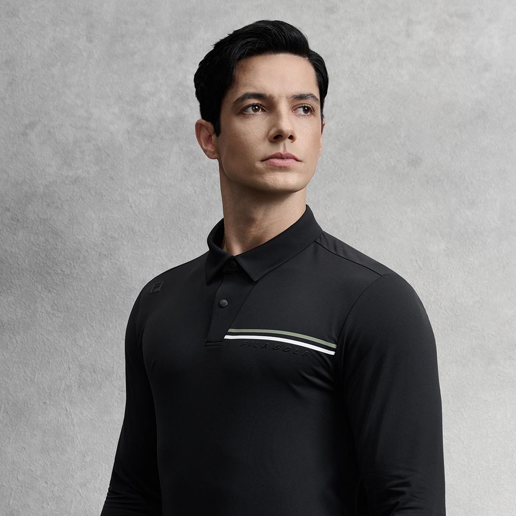 FILA Golf Series Casual Sports Fashion Lightweight Breathable Durable Stain-Resistant Knitted Long Sleeve Polo Shirt Men tops A11M545202FBK