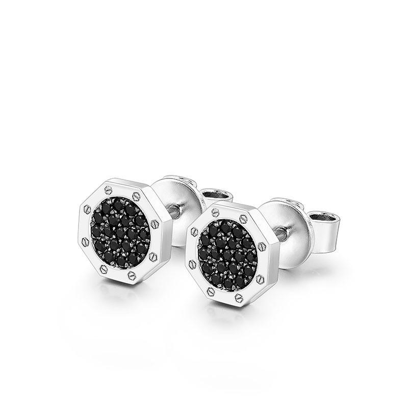 925 Silver Men's Punk Black Zircon Hoop Earrings with Design Sense