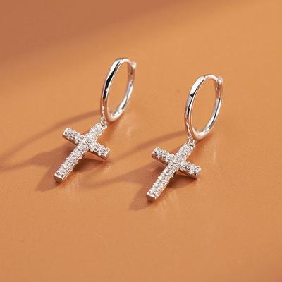 New Arrival 925 Sterling Silver Earrings  Zircon Cross Drop Earrings For Women Birthday Gift Earings Fashion Jewelry