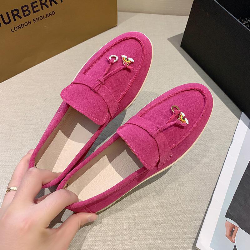 Fashion Spring Walk Loafers Women Flat Shoes Retro Suede Leather Tassel Metal Slip On Lazy Shoes Mules Driving Shoes Causal Moccasins