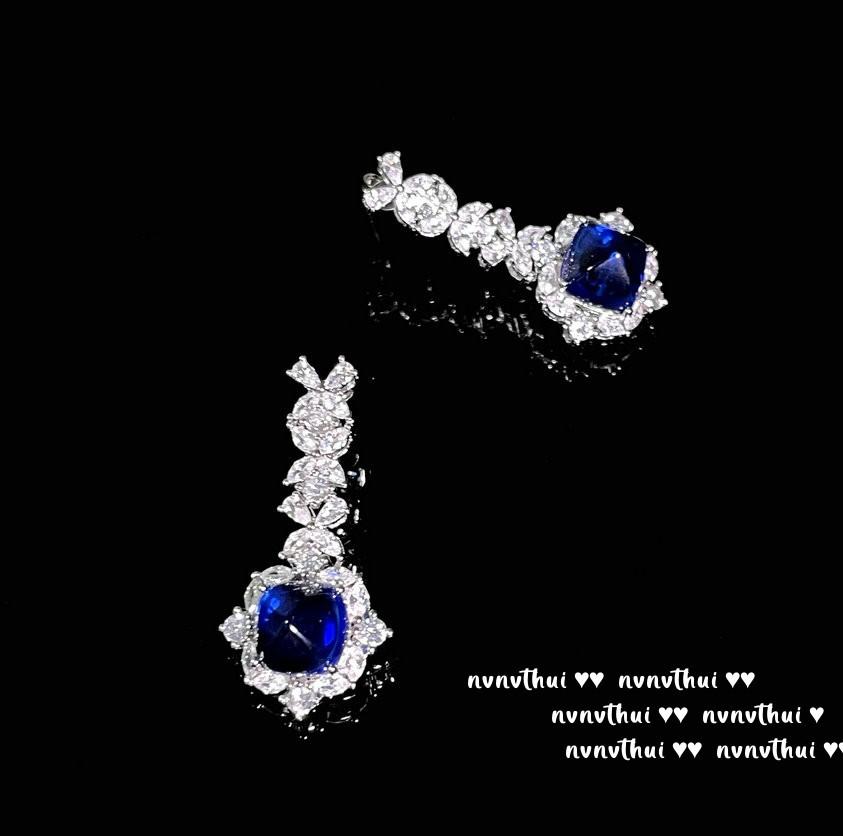 Anel Floco de Neve de Safira de Madagascar Banhado a Ouro 18K Vintage, Brincos de Flor em Zircônia Azul Real