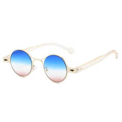 New Retro Round Gradient Sunglasses UV400 Metal Frame Punk Style for Women Men Trendy Rivet Design