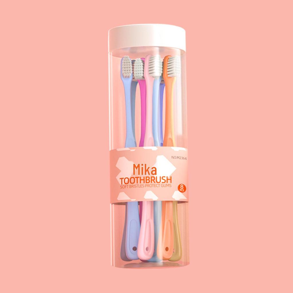 Set de Cepillos de Dientes de Estilo Japonés con Cerdas Suaves y Tapas - Paquete Familiar para Adultos, Colores Macarrón