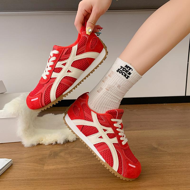 Microfiber Mesh Fashion Moral Training Forrest Gump Shoes Women's 2025 Spring and Autumn New Color Matching Breathable Sports and Leisure White Shoes