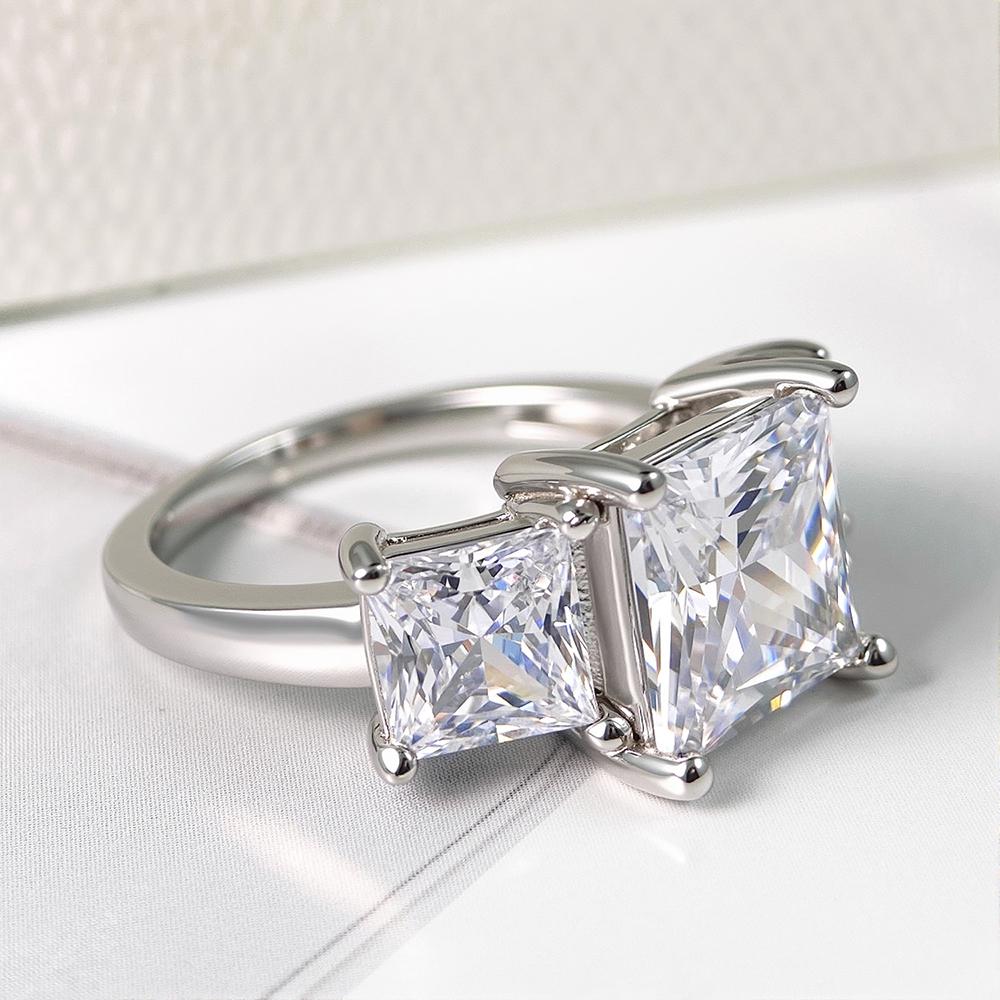 3 Stones Princess Cut Full Moissanite Ring for Women Copper6.4cttw Diamond Wedding Ring Anniversary Bands Jewelry