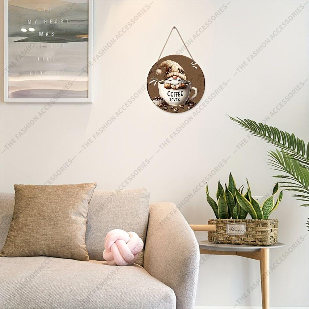 2D Flat Hanging Decorative Signs, Interior Wall or Door Decoration, Patterns Are Gnomes and Coffee, Interesting Gifts for Family and Friends