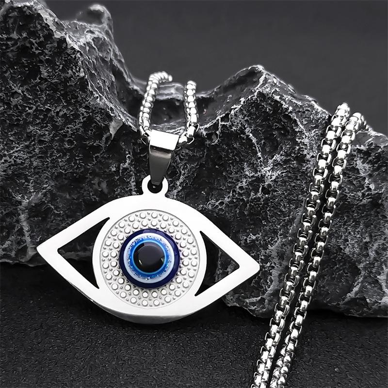1pc Collier Yeux Bleus Maléfiques Acier Inoxydable Yeux Turcs Bijoux Grecs Yeux Maléfiques