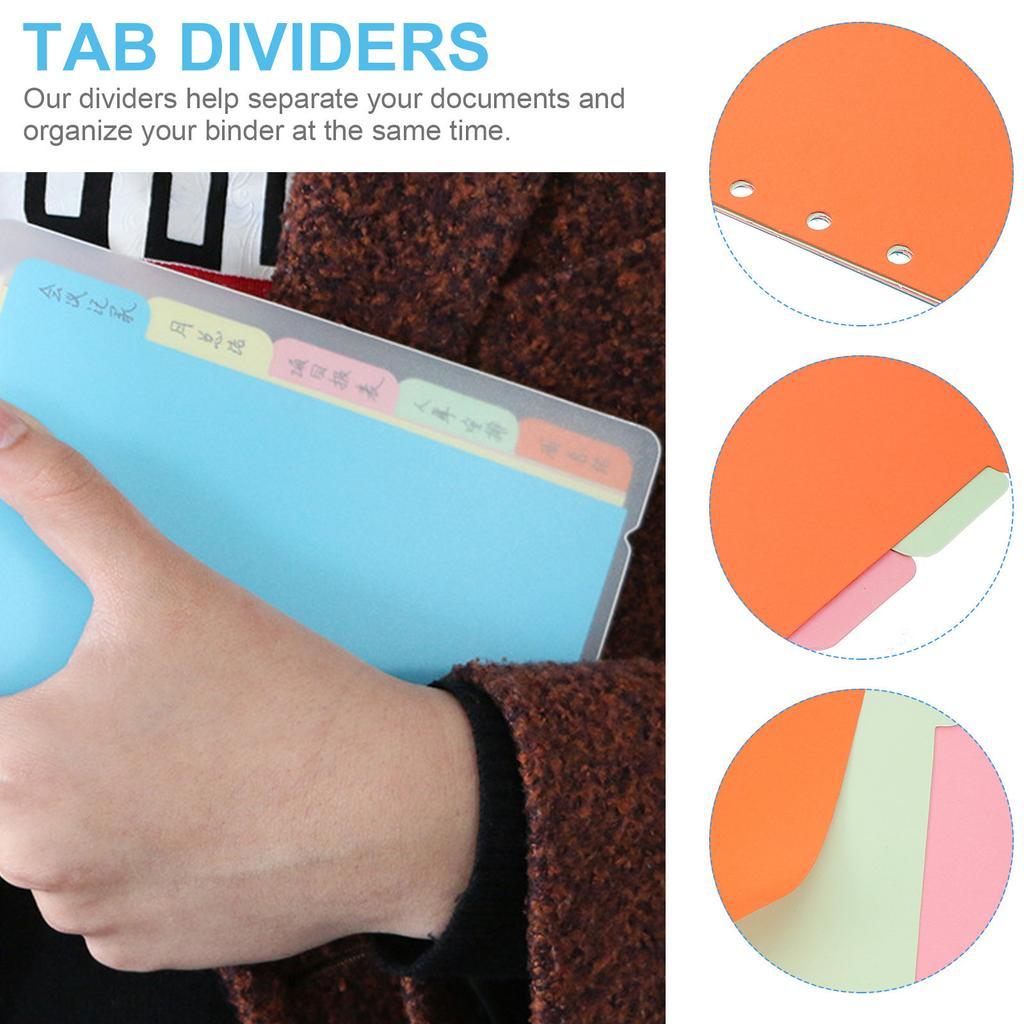 1Set A5 Index Divider Pack 5 Color Tab Dividers Extra Wide Reinforced Hole Design for 6-Ring Binders Quick Section Access