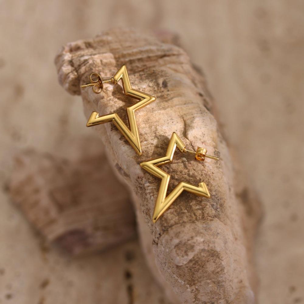 18K Gold-Plated Geometric Hammered Stainless Steel Stud Earrings