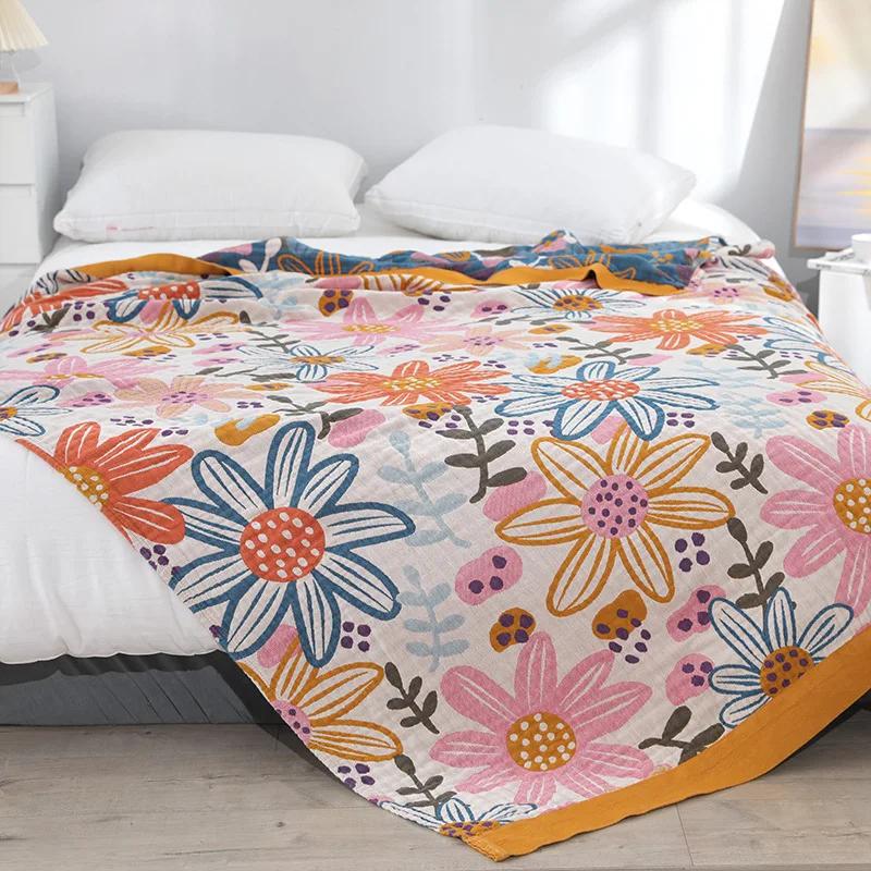 Flowers Nap Blanket Double Sofa Cover Cotton Gauze Home Textile Summer Cool Quilt Throw Blankets For Beds Soft Bedspread Sheet
