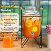 4 Litre Glass Water Dispenser with Stand - Air Tight Lid Glass Pitcher for Detox Water - Counter Table Top Juice Infused Water Beer Dispenser
