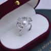 Freshwater White Pearl Ribbon Style Ring (9-10mm) with S925 Silver, Strong Luster, Minor Blemishes