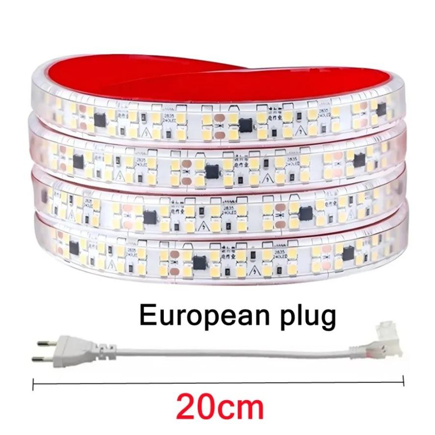 SMD 2835 LED Strip 12MM Width 240LEDs/M AC220V Flexible Cuttable Soft Lamp IP68 Waterproof Warm/Neutral/White Light With EU Plug