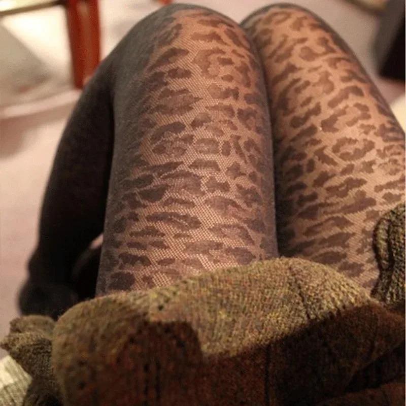 Vintage Leopard Print Pantyhose Sheer Thin Transparent Gothic Animal Pattern Seamless Stockings Sexy Women Tights Retro Style