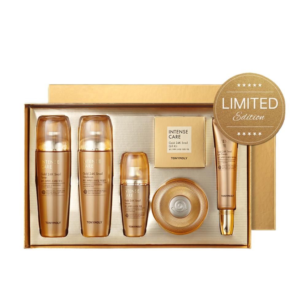 TONYMOLY Intense Care Gold 24K Snail 5-Item Skincare Set - Ultimate Anti-Aging & Regenerating Luxury Collection