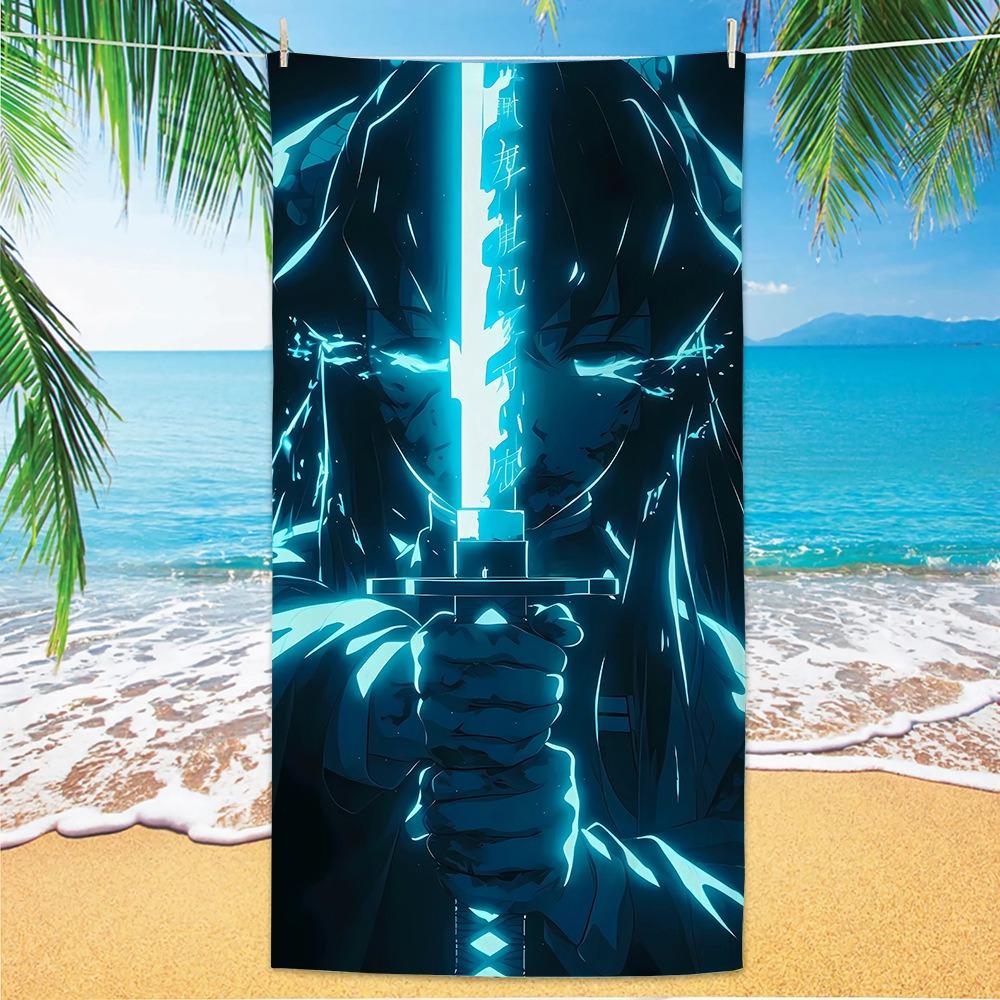 3D printed soft absorbent towel, D-Demon Slayer anime quick-dry beach towel swimming towel, outdoor travel gift