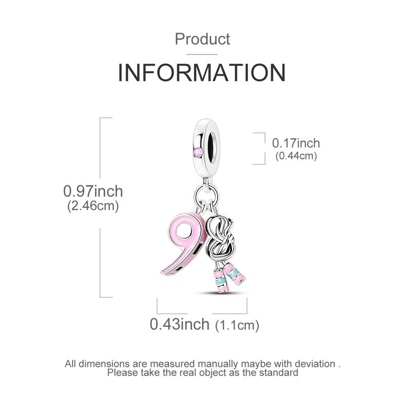 New 925 Sterling Silver Pink Series Scissors Dancing Skirt Buttons Pendant Love Beads Bags Charms Fit Bracelets DIY Jewelry Gift