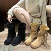 Retro Wasteland Fringed Knight Boots Autumn Design Thick Heel But Knee Martin Boots Versatile Fashion Mid Boots