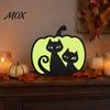 Indoor Halloween Atmosphere Lighting Glow-in-The-Dark Pumpkin, Spooky Wooden Pumpkin Ornament, Black Cats Luminous Ornament Bats Ghosts Silhouette