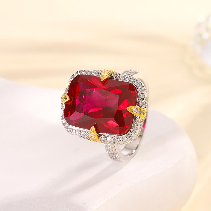 Jewelry Copper Bottom Gold-Plated Simulation Dry Red Corundum Retro Light Luxury Suit Female 12 * 16