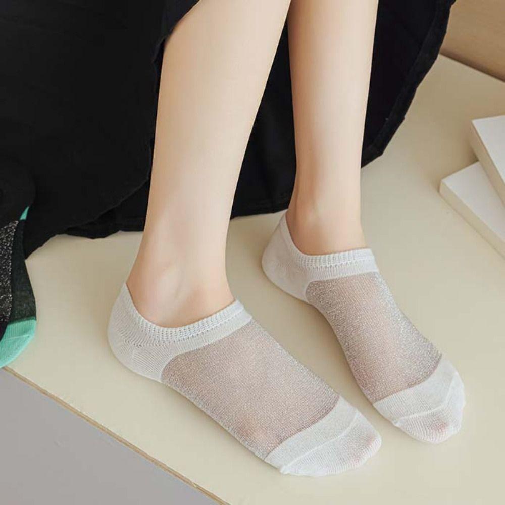 5Pairs Invisible Ice Silk Boat Socks Non-Slip Transparent Summer Ankle Socks Hosiery Breathable Women Short Tube Sock Girl