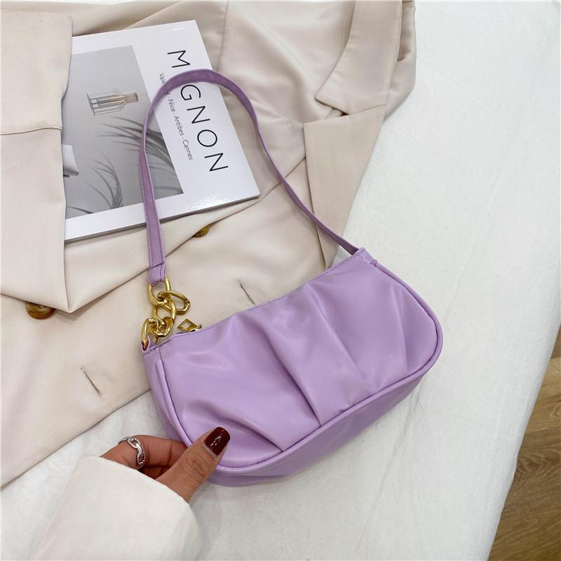 Solid Color Pleated Cloud Armpit Bag Fashionable Women's Handbag New Design Chain Shoulder Armpit Bag Women's Shoulder Bag