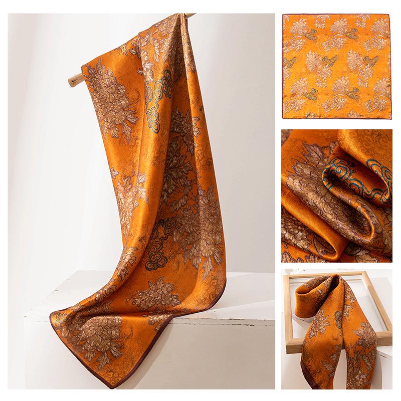 Camellia Print Mulberry Silk Square Scarf - Elegant Luxury Women's Accessory