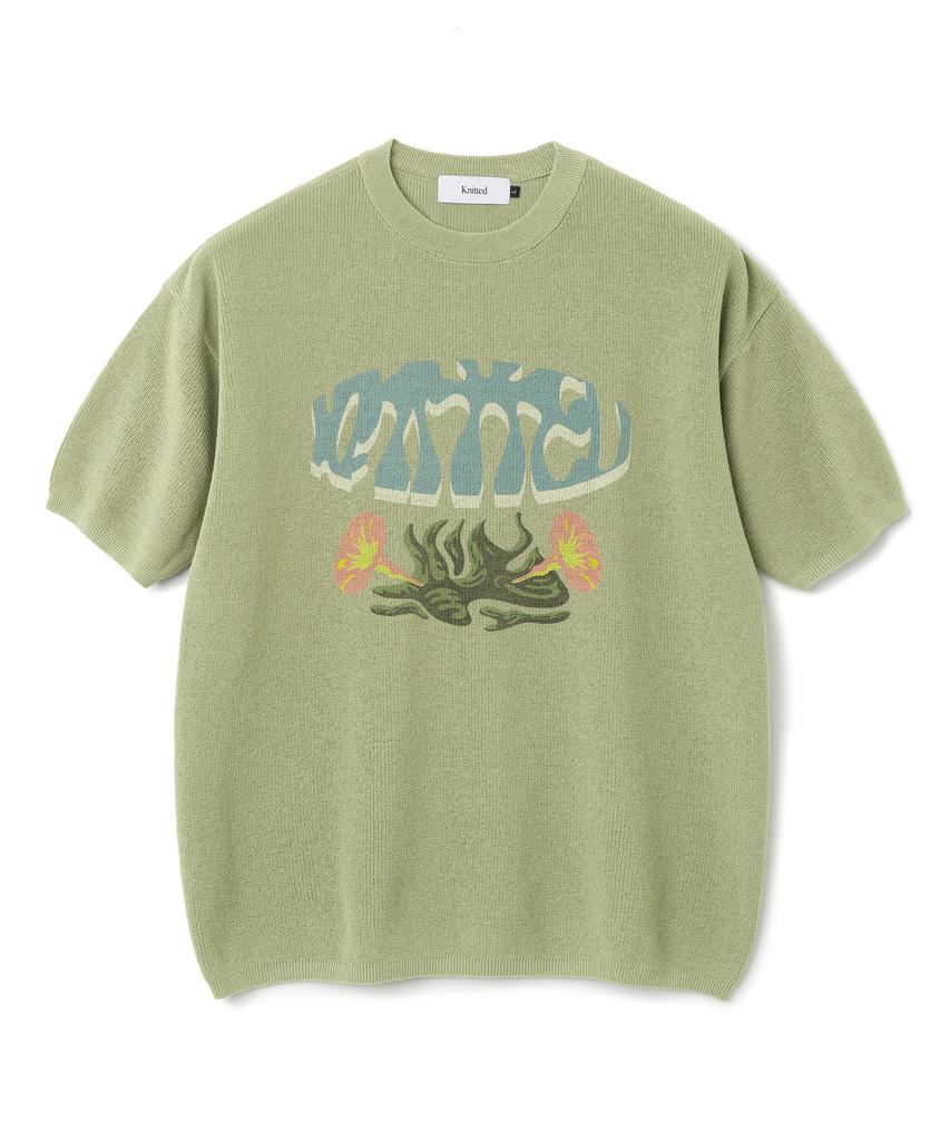 KNITTED Coolever Flower Print Half Knit Sage Green