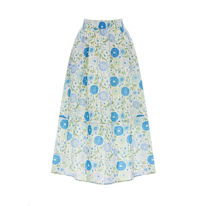 Sally Flower Cut-Line Banding Skirt_I6A-Csk025