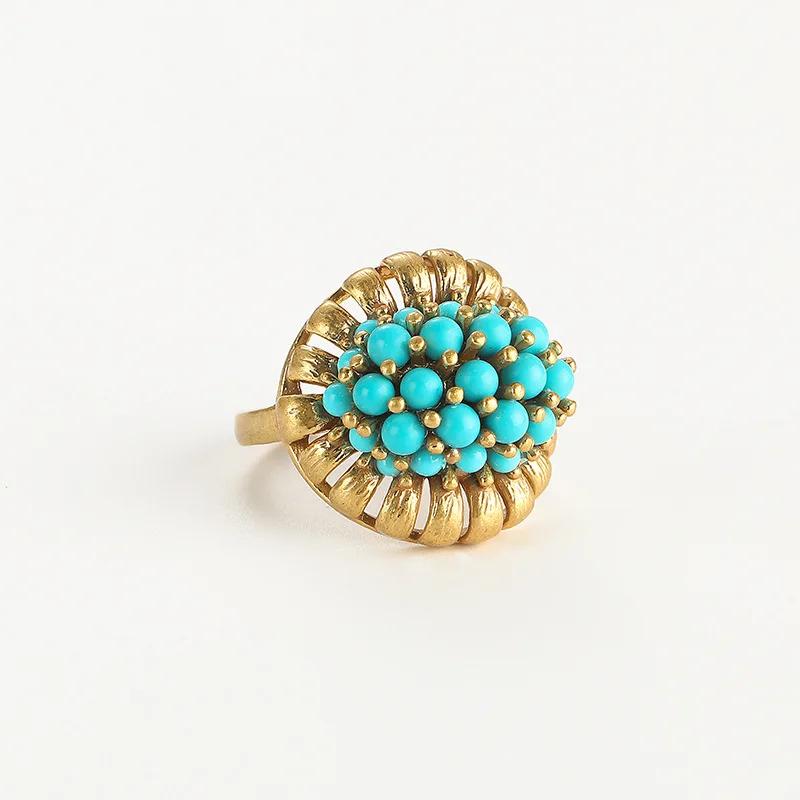 Natural Beads Blue Rings Stones Boho Luxury Tree Leaf Copper Vintage Antique Women's Accessories High End Brand Jewelry 2025 CLE