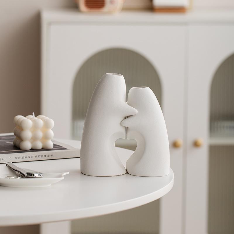 Wabi-Sabi Ceramic Vase Pair: Elegant Art Decor for TV Cabinet & Living Room