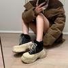 Krazing Pot Cow Leather Wool Blend Winter Round Toe Platform Snow Boots Lace Up Design Women Keep Warm Ankle Boots