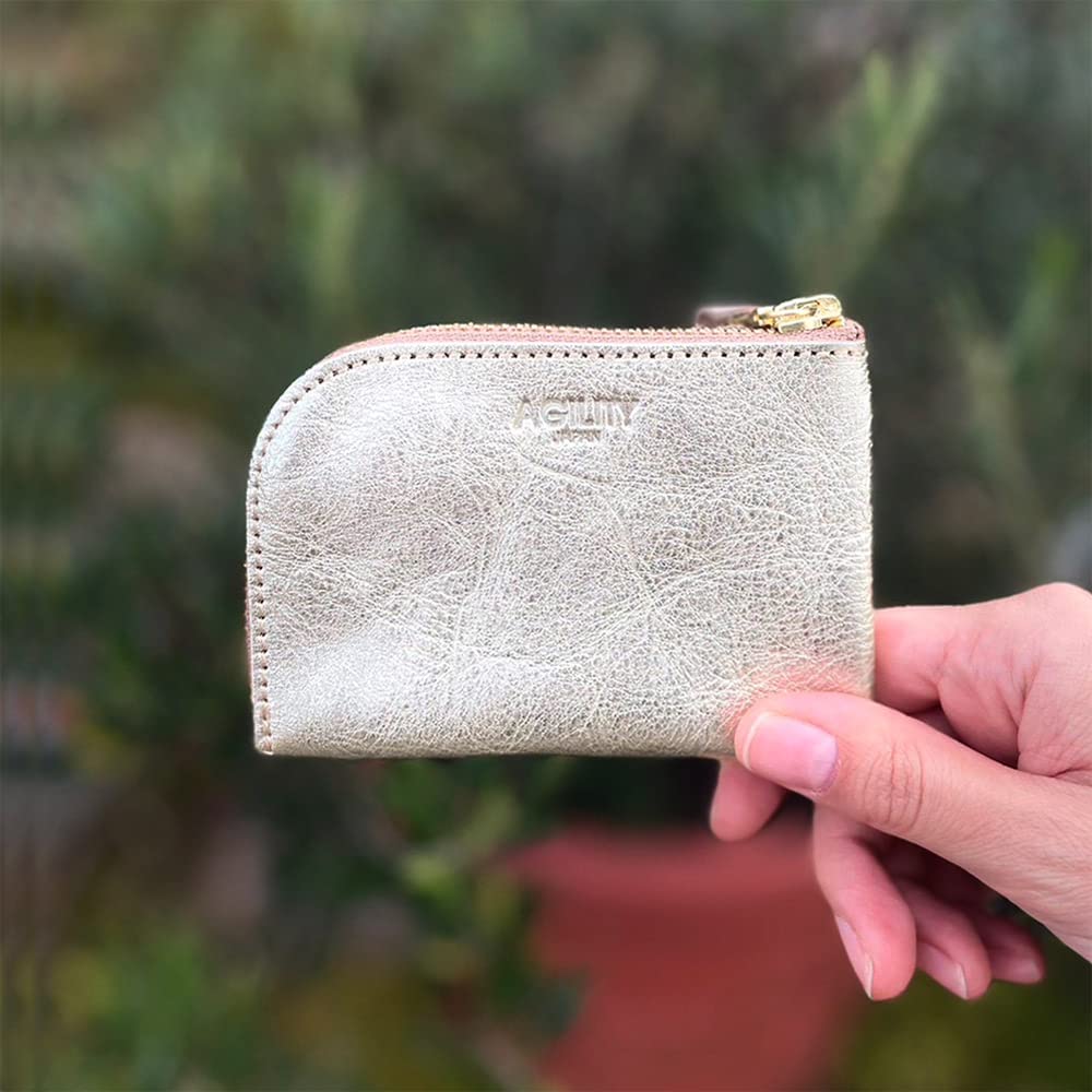 Porta-Moedas Compacto AGILITY affa "Ciel", Mini Carteira com Zíper em L, Dourado e Prata