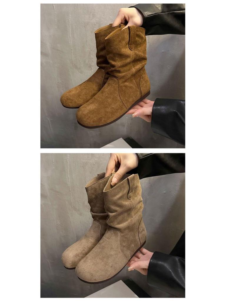 Chic Retro Women's Suede Slouch Boots: 2025 Autumn/Winter Collection – European & American Style Short Martin Boots