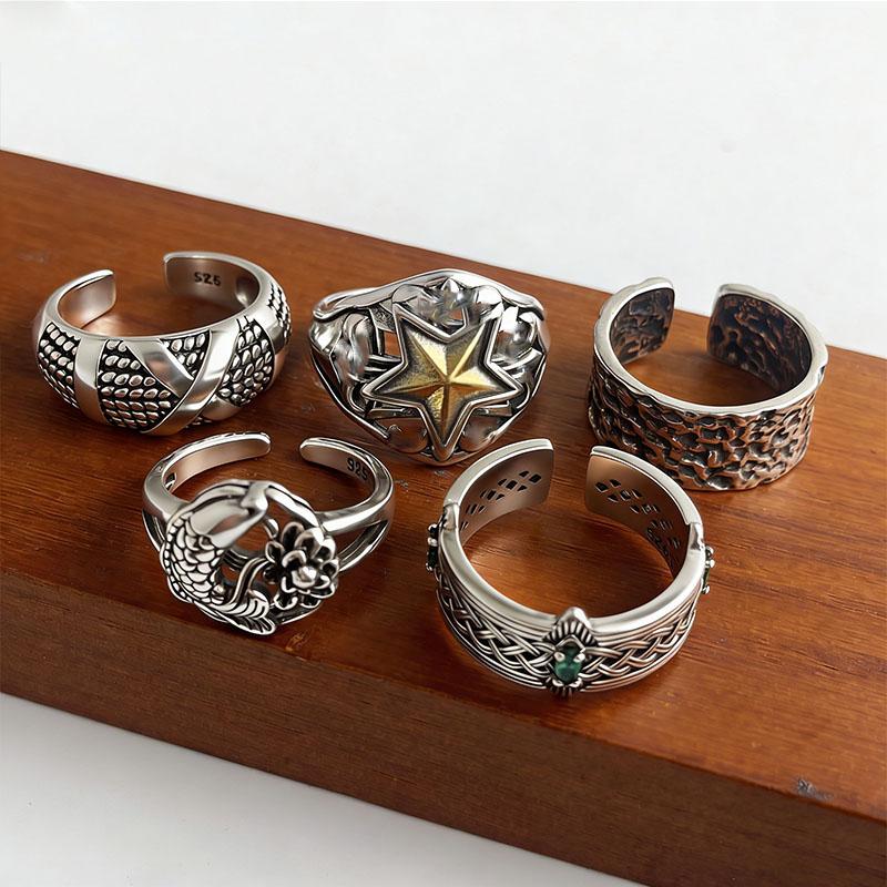 925 Sterling Silver Rings for Women Couple Minimalist Handmade Simple Wide Tail Star Ring Set Party Jewelry Gift Prevent Allergy