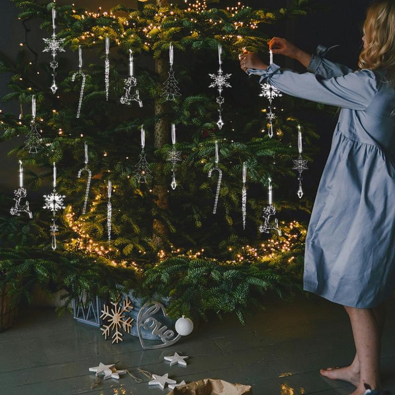 Acrylic Snowflake Icicle Ornaments Clear Hanging Christmas Tree Decorations Winter Holiday Decor Set 18PCS