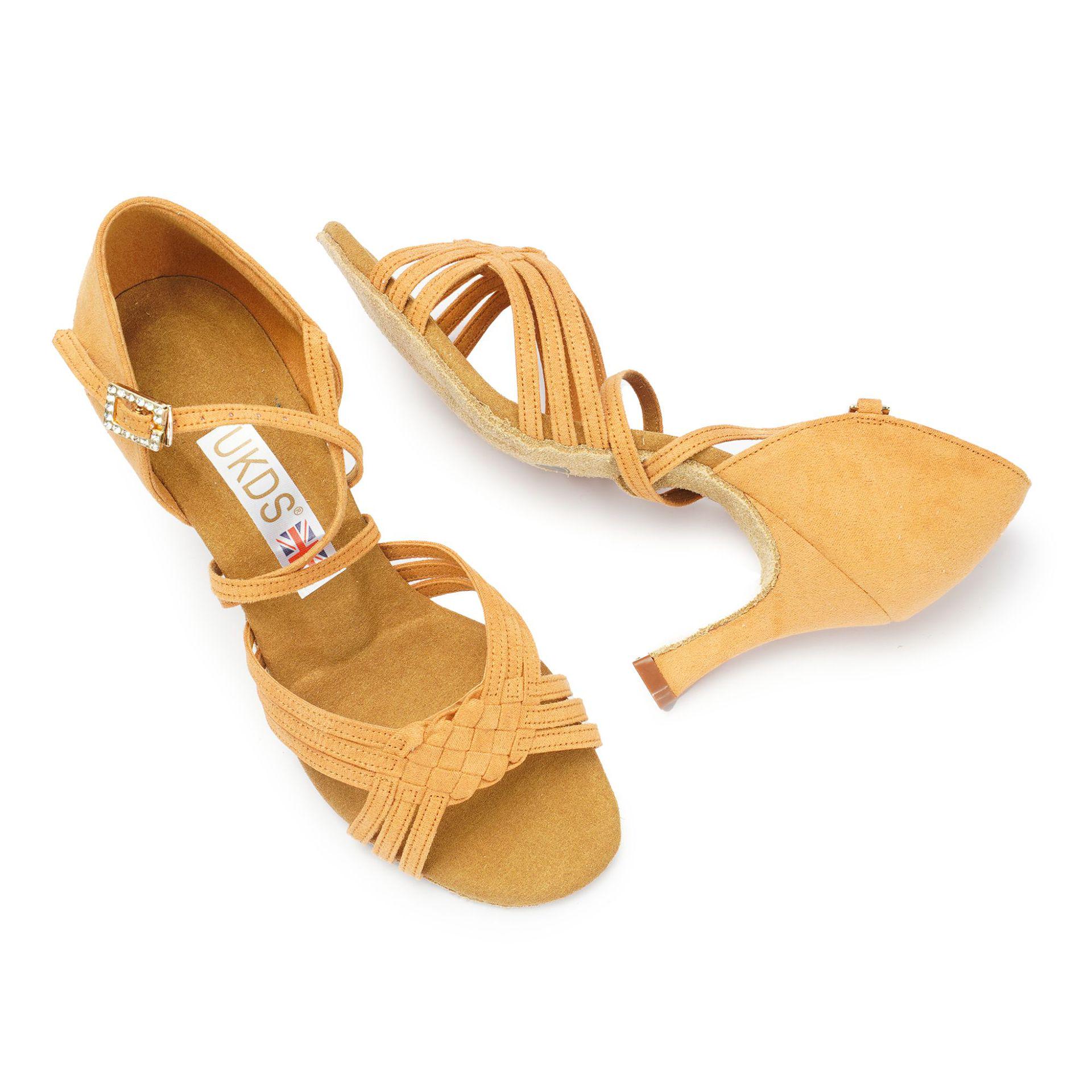 

8460 UKDS Adult Ladies Medium High Heel Rumba Cha Cha Professional Dance Shoes 38