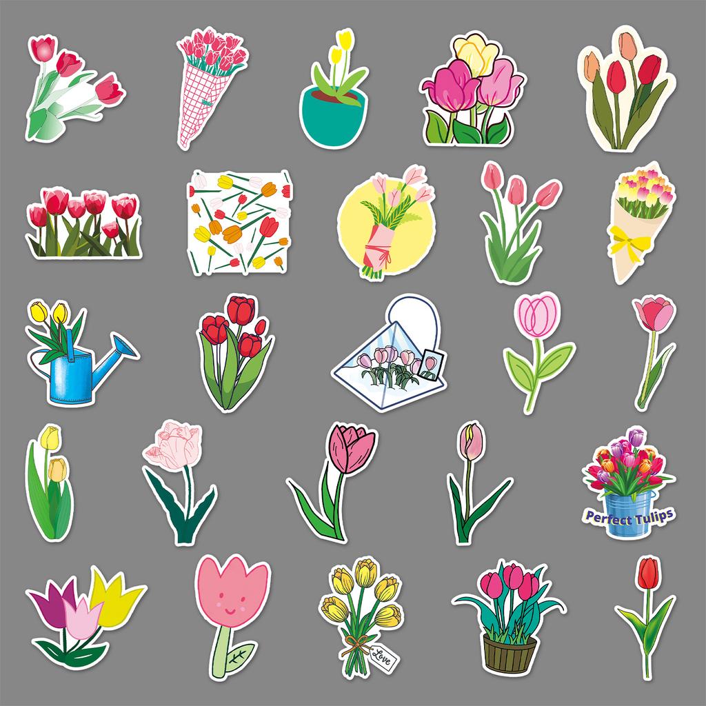 50 Tulips Doodle Personality Small Fresh Flowers Hand Tent DIY Mobile Phone Case Suitcase Sticker Waterproof