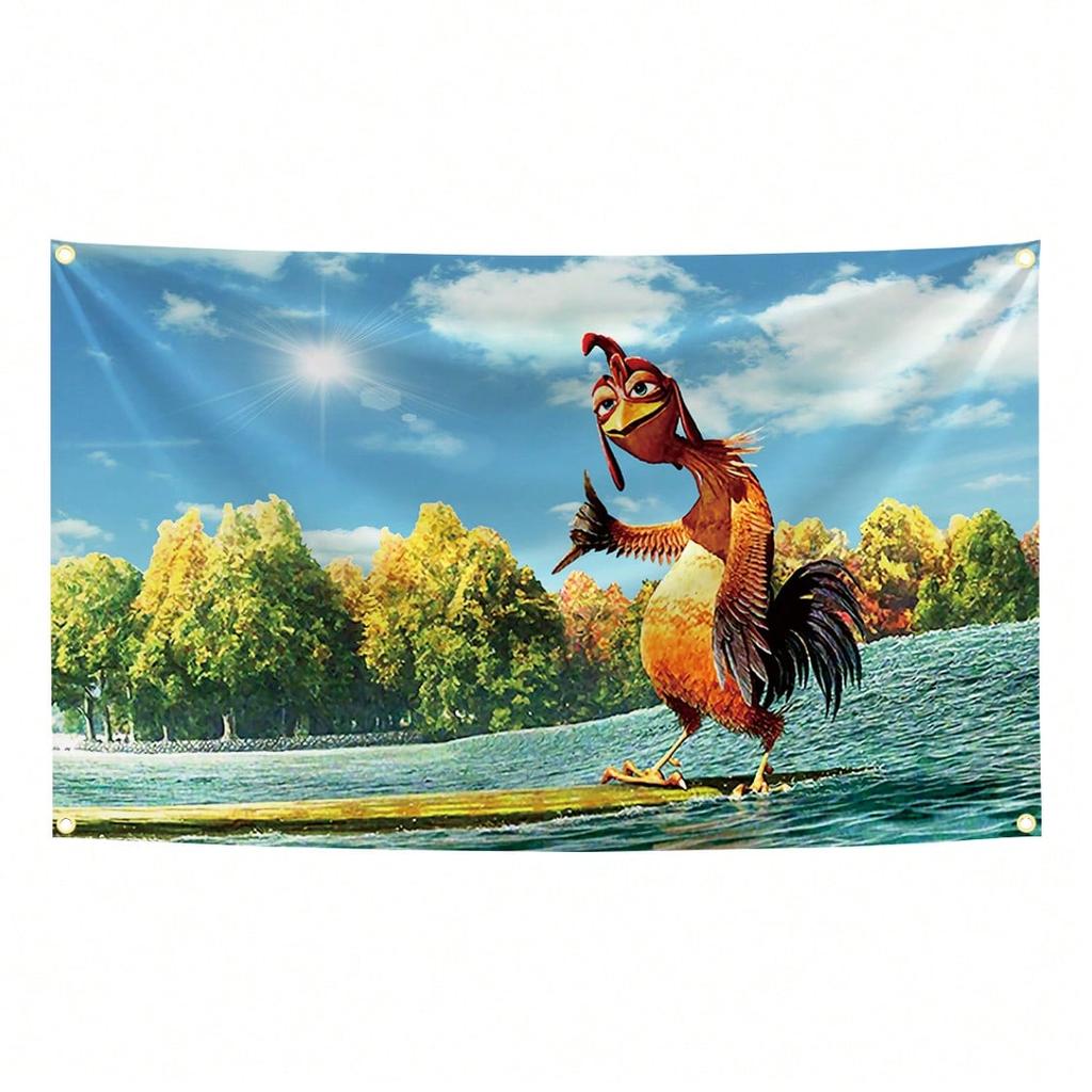 Chicken Joe Surfs Up Funny Meme Cartoon Art Tapestry Colorful Wall Hanging for Bedroom Living Room Dorm Halloween Party Ma