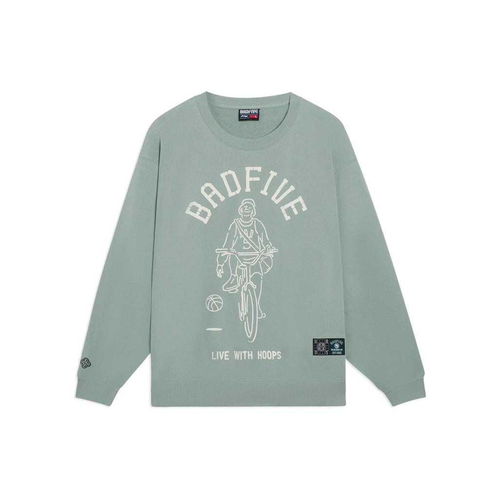 Li-Ning Badfive Series Logo Print Solid Color Crew Neck Pullover Sweatshirt Unisex Tops Matcha AWDSH15-1