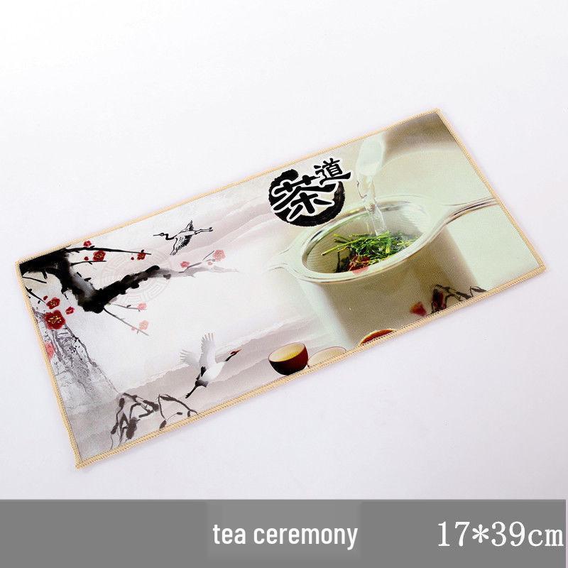 Semišová retro utěrka na čaj inspirovaná čínskou tušovou malbou - Absorpční, oboustranný podtácek pro čajové soupravy a stoly