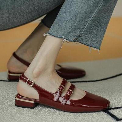 BaoTou Sieviešu Sandales Vasaras Zempapēžu Kvadrātveida kurpes Mary Jane Sievietēm Modernas sandales ar sprādzes siksnu Sandales Sexy Slingback Shoes