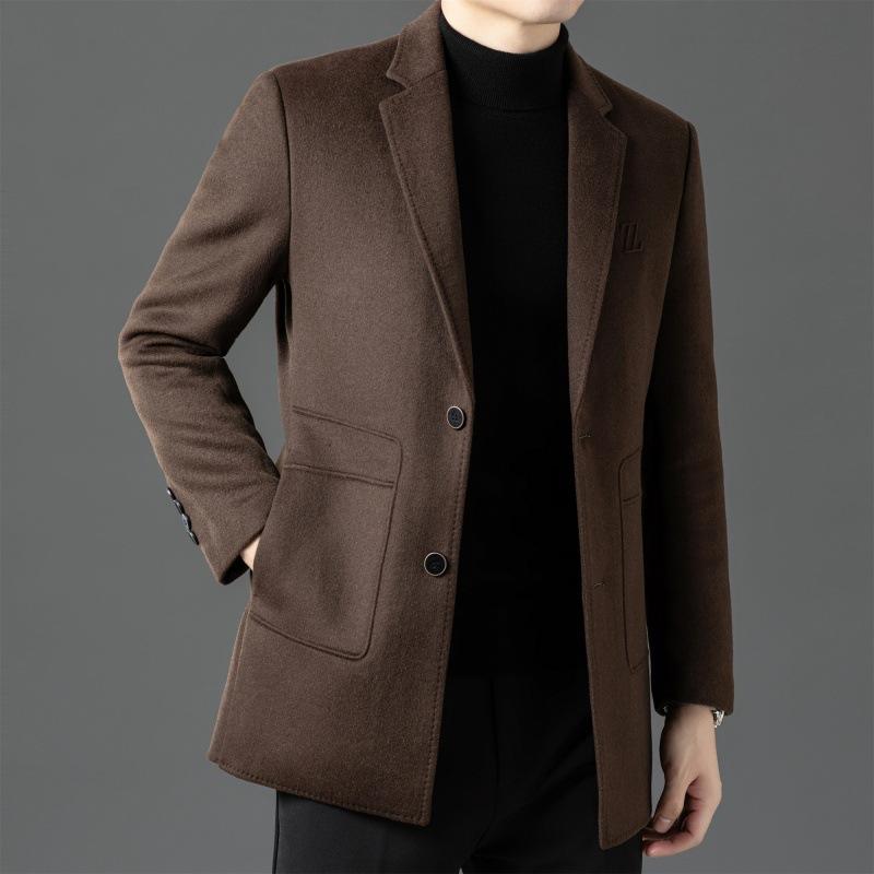 

Двустороннее кашемировое пальто для мужчин, средней длины, для среднего возраста, повседневный шерстяной костюм, съемная куртка-пуховик 195
