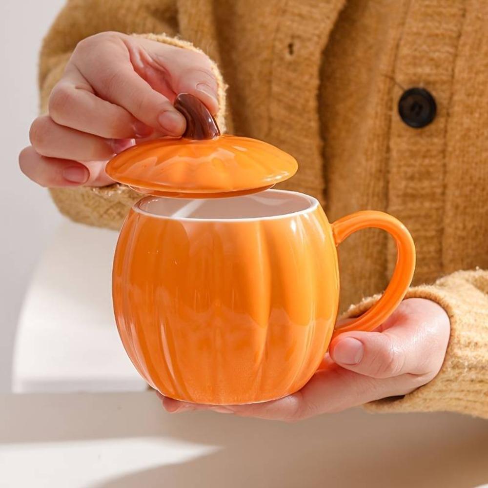 320ml Coffee Cup Orange Ceramic Tea Cup Breakfast Cup Halloween Pumpkin Mug Kitchen