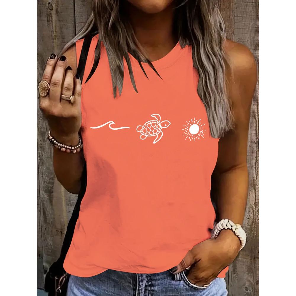 Short summer top fashionable multifunctional cartoon turtle print casual sleeveless vest