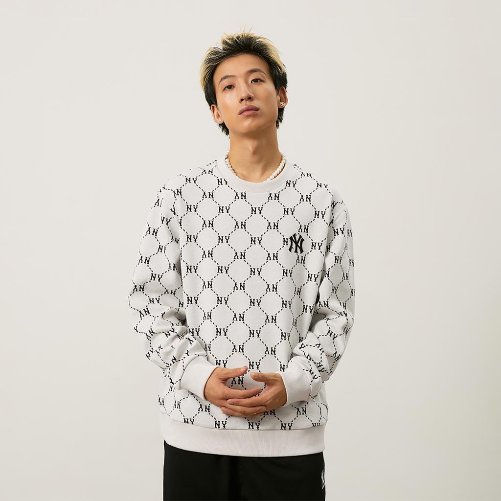 New MLB MONOGRAM Collection New York Yankees 24FW Crewneck Sweatshirt Unisex Cream 3AMTM1344-50CRD